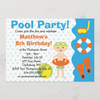 Custom Boy's Pool Party Geburtstag Einladung
