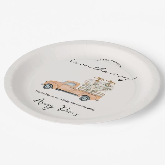 Custom Branded Fall Pumpkin Baby Shower Pappteller (Schrägansicht)