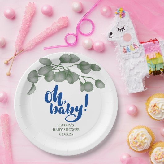 Custom Branded Greenery Oh Baby | Babydusche Pappteller (Party)
