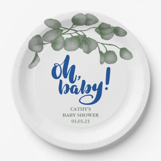 Custom Branded Greenery Oh Baby | Babydusche Pappteller (Vorderseite)