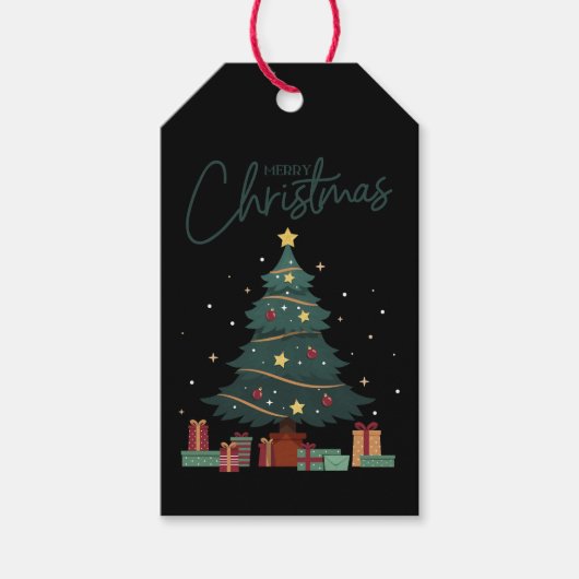 Custom Branded Merry Christmas Tree Black Geschenkanhänger (Vorderseite)