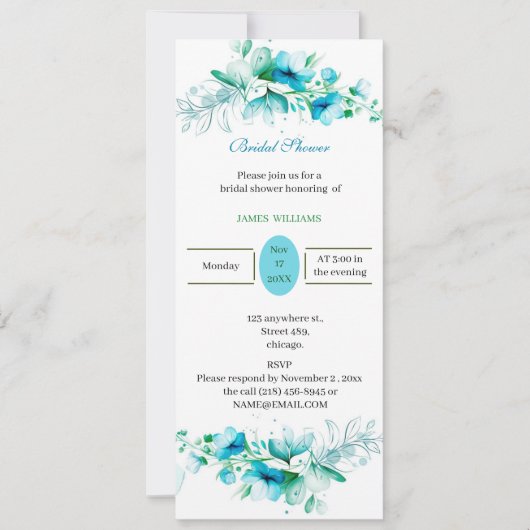 Custom Brautparty Blue Blume Einladung (Vorderseite)