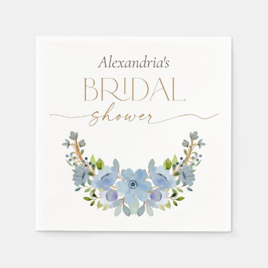 Custom Brautparty Blue Floral Bouquet Serviette (Vorderseite)