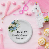 Custom Brautparty Elegant Blau und Weiß Blumen Pappteller (Party)