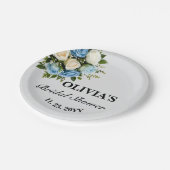 Custom Brautparty Elegant Blau und Weiß Blumen Pappteller (Schrägansicht)