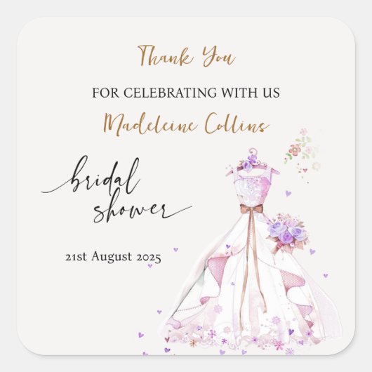 Custom Brautparty Hochzeitskleid Danke Quadratischer Aufkleber (Vorderseite)