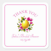Custom Brautparty Lemon Pink Floral Vielen Dank Quadratischer Aufkleber (Vorderseite)