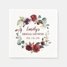 Custom Brautparty Napkins Maroon Blume Wreath