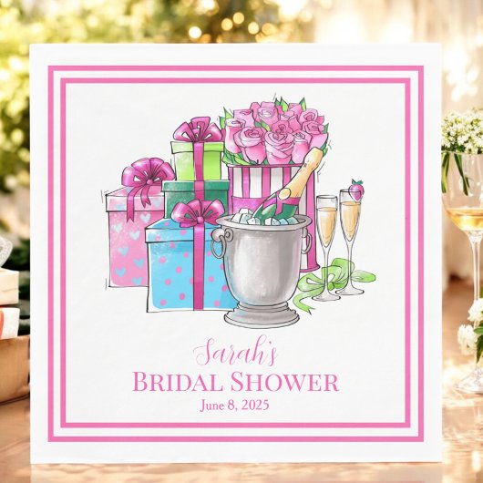 Custom Brautparty Pink Green Gaben Champagne Serviette