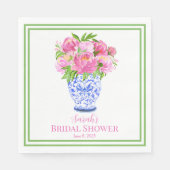 Custom Brautparty Pink Peonies Chinoserie Vase Serviette (Vorderseite)
