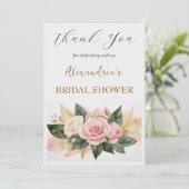 Custom Brautparty rosa Blume Vielen Dank Dankeskarte (Stehend Vorderseite)