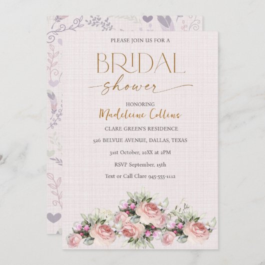 Custom Brautparty Rose Bouquet Einladung (Vorne/Hinten)