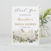 Custom Brautparty White Roses Vielen Dank Dankeskarte (Stehend Vorderseite)