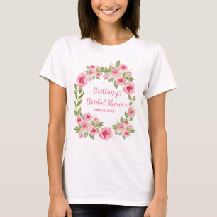 Custom Brautparty Wild Pink Roses Grüne T-Shirt