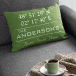 Custom Breitengrad Family Name Home Address Dekokissen<br><div class="desc">Breitengrad Home Decor. Ein Way to Showcase the Location of Your Home. Customize it with any background color. Perfekte Gift für Housewarming. To find breitengrads and längen of your home,  please copy and paste this link to your browser and follow the notice: https://support.google.com/maps/answer/18539?hl=en</div>