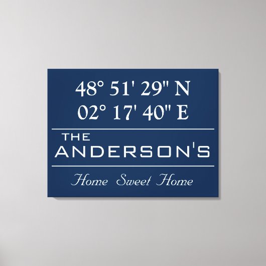 Custom Breitengrad Family Name Home Address Leinwanddruck (Vorderseite)