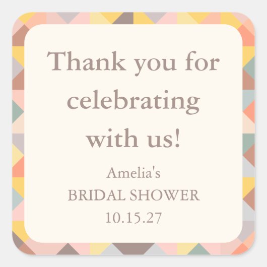 Custom Bridal Shower Thank You Yellow Pastel Shape Quadratischer Aufkleber (Vorderseite)