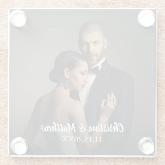 Custom Bride and Groom's Foto Glasuntersetzer (Rückseite)