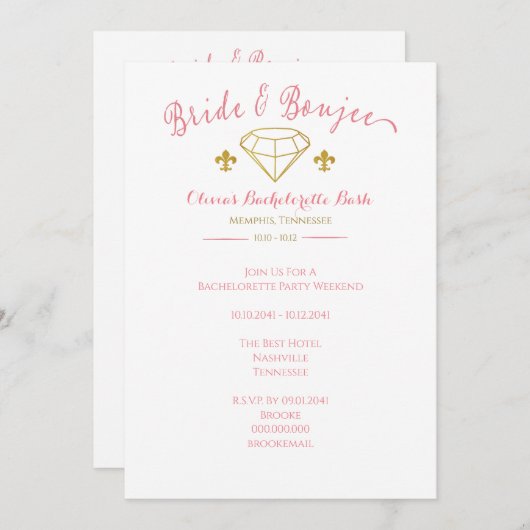 Custom Bride Boujee Junggeselinnen-Abschied Einlad Einladung (Vorne/Hinten)