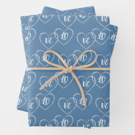 Custom Bride & Groom Blue & White Heart Charmes Geschenkpapier Set