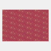 Custom Bride & Groom Gold Herzcharakter auf Burgun Geschenkpapier Set (Vorderseite)