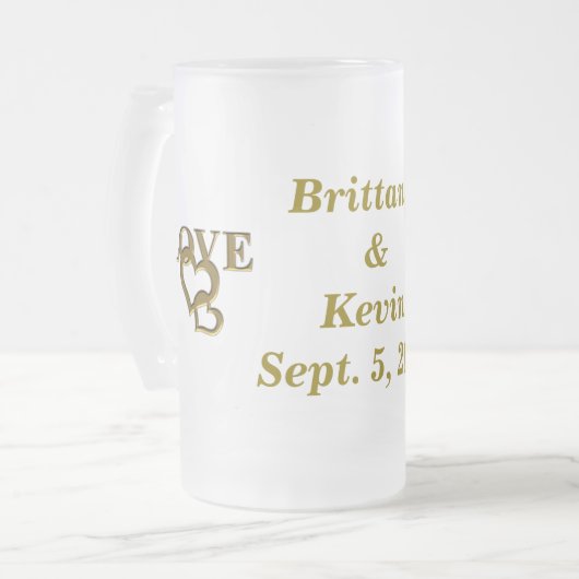 Custom Bride Groom Liebe Herz Mattierte Glass Tass Mattglas Bierglas (Vorderseite Links)