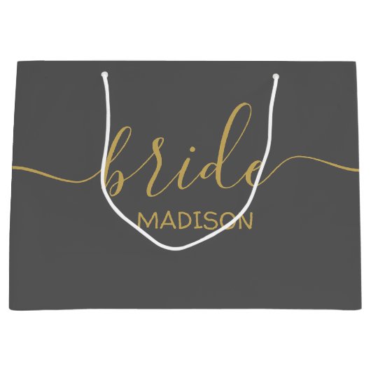 Custom Bride Name Girly Chic Gold Script grau Große Geschenktüte (Vorderseite)