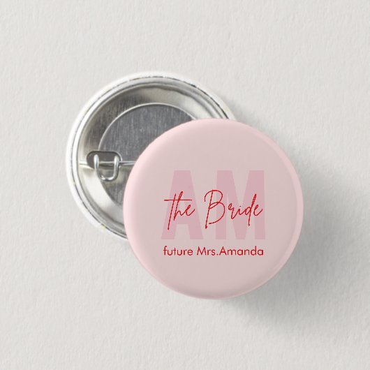 Custom Bride | Pink Monogram Future Mrs. Name Button (Vorne & Hinten)