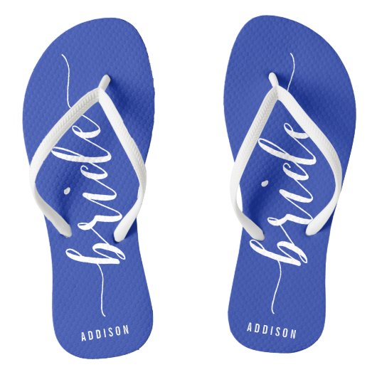 Custom Bride Royal Blue Wedding Party Flip Flops Badesandalen (Fußbett)