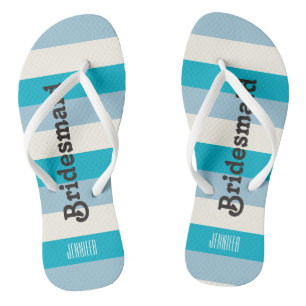 Custom Bridesmaid Flip Flops Beach Blue Colors Badesandalen