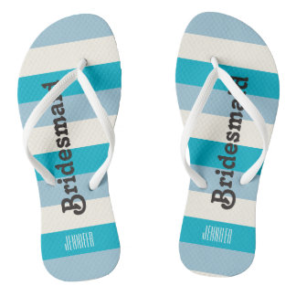 Custom Bridesmaid Flip Flops Beach Blue Colors Badesandalen