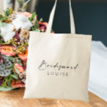 Custom Bridesmaid Geschenk Hochzeit Morning Tote T Tragetasche<br><div class="desc">Diese minimale und elegante Tasche ist die perfekte Bridesmaid-Gabe für den Morgen Ihrer Hochzeit oder in einem Bridesmaid-Vorschlag. Der Name auf der Vorderseite und die Details auf der Rückseite können bearbeitet werden.</div>