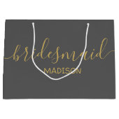 Custom Bridesmaid Name Girly Chic Gold Script Grau Große Geschenktüte (Vorderseite)