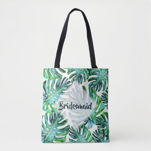 Custom Bridesmaid Tropical Leaf Greenery Tasche (Vorderseite)