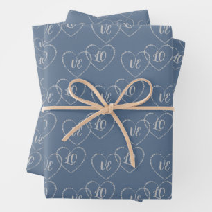 Custom Bridge and Groom Heart Charms, Silver & Blu Geschenkpapier Set