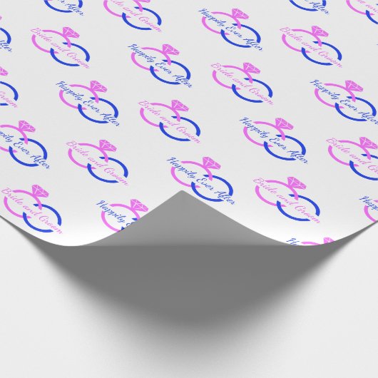Custom Bridge and Groom Wedding Rings Rosa und Bla Geschenkpapier (Ecke)