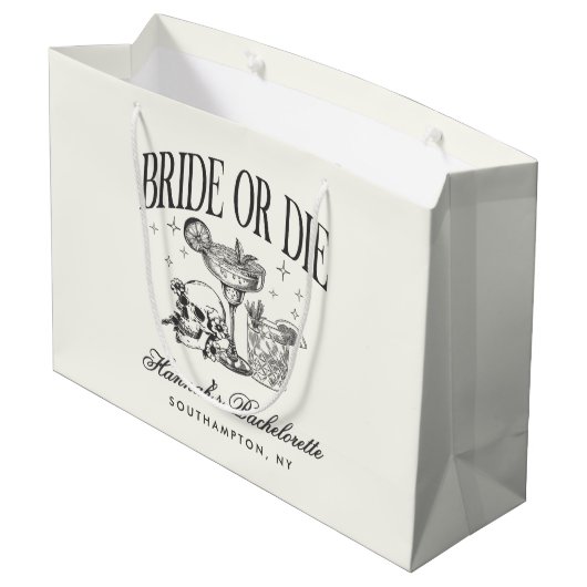 Custom Bridge oder Die Bachelorette Cocktail Party Große Geschenktüte (Rückseite Schrägansicht)