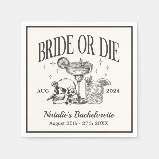 Custom Bridge oder Die Bachelorette Cocktail Party Serviette (Vorderseite)