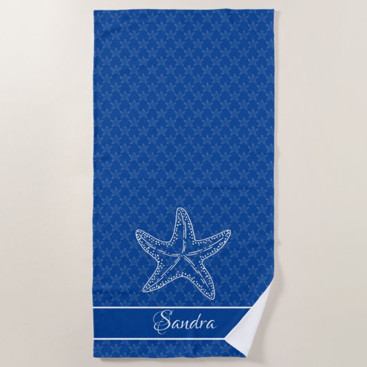 Custom Bright Blue White Chic Beach Haus Starfish Strandtuch (Vorderseite)