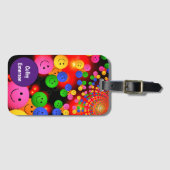 Custom Bright farbenfroher Happy Lächeln Lila Blas Gepäckanhänger (Vorderseite (Horizontal))