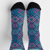 Custom Bright Light Dark Blue Pink Geometric Socken (Oben)