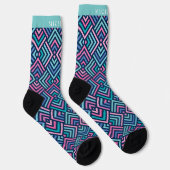 Custom Bright Light Dark Blue Pink Geometric Socken (Rechts)