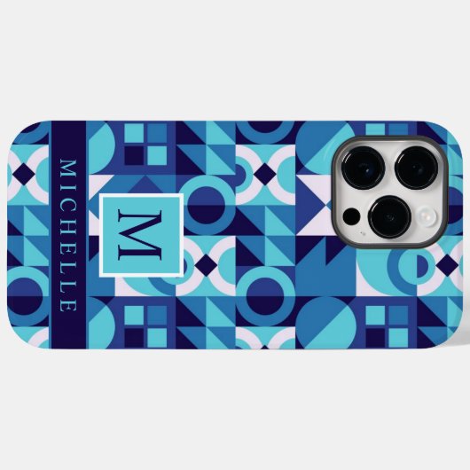 Custom Bright Light Dark Blue White Geometric Case-Mate iPhone Hülle (Rückseite (Horizontal))