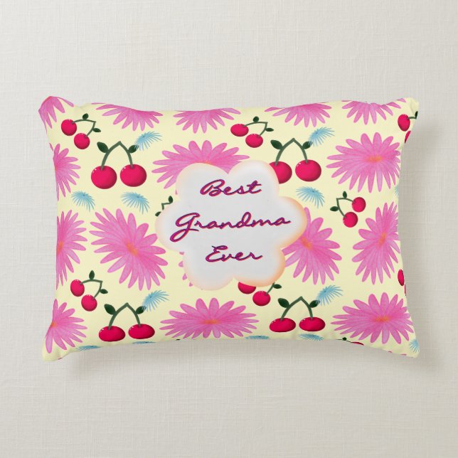 Custom Bright Pink Floral Cherry Pattern  Dekokissen (Vorderseite)