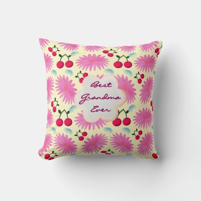 Custom Bright Pink Floral Cherry Pattern  Kissen (Vorderseite)