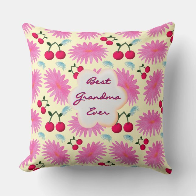 Custom Bright Pink Floral Cherry Pattern  Kissen (Vorderseite)