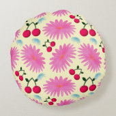 Custom Bright Pink Floral Cherry Pattern  Rundes Kissen (Rückseite)