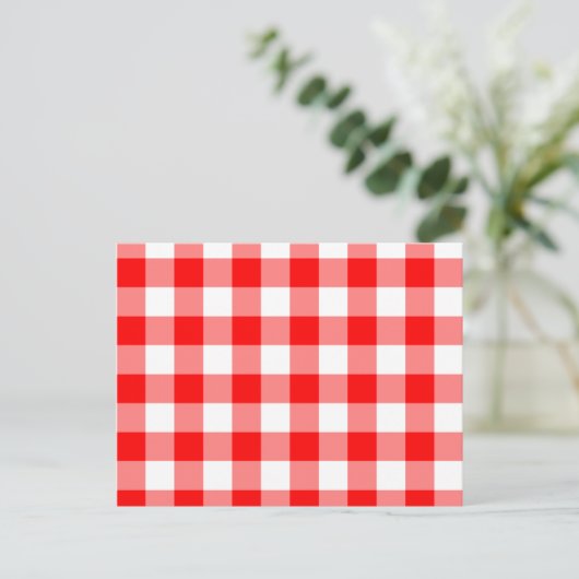 Custom Bright Red Gingham Postkarte (Stehend Vorderseite)