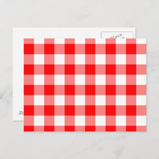 Custom Bright Red Gingham Postkarte (Vorne/Hinten)