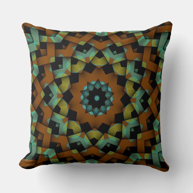 Custom Brown Blue Green Circle Weave Muster Kissen (Vorderseite)